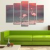 Pink Flamingos - Animal 5 Panel Canvas Art Wall Decor