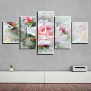 Pink Flower 03 - Nature 5 Panel Canvas Art Wall Decor