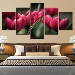 Pink Flower Still Life - Nature 5 Panel Canvas Art Wall Decor