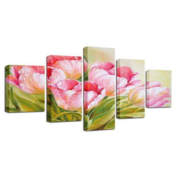 Pink Flowers 01 - Nature 5 Panel Canvas Art Wall Decor Pink Flowers 01 - Nature 5 Panel Canvas Art Wall Decor