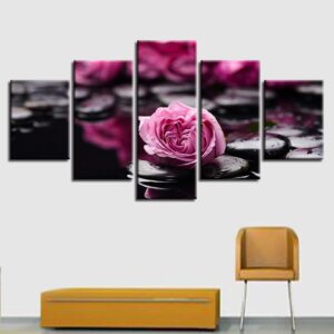 Pink Flowers Stone - Nature 5 Panel Canvas Art Wall Decor