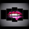Pink Lips Girl Style - Abstract 5 Panel Canvas Art Wall Decor