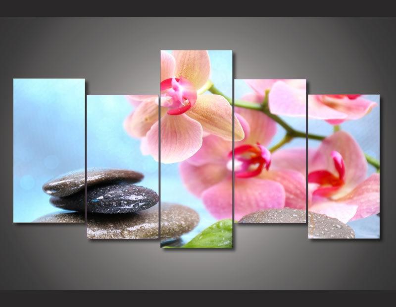 Pink Orchid 1 - Nature 5 Panel Canvas Art Wall Decor Pink Orchid 1 - Nature 5 Panel Canvas Art Wall Decor