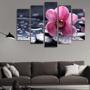 Pink Orchid - Nature 5 Panel Canvas Art Wall Decor