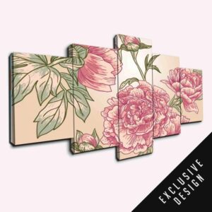 Pink Peony - Abstract 5 Panel Canvas Art Wall Decor