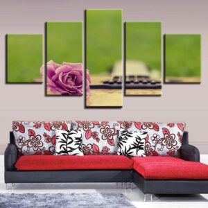 Pink Rose Flower 02 - Nature 5 Panel Canvas Art Wall Decor