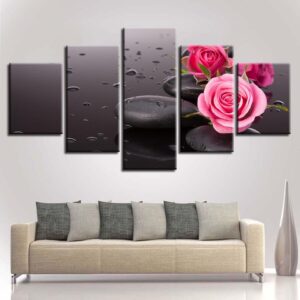 Pink Rose Flowers - Nature 5 Panel Canvas Art Wall Decor