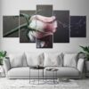 Pink Roses Flowers - Nature 5 Panel Canvas Art Wall Decor