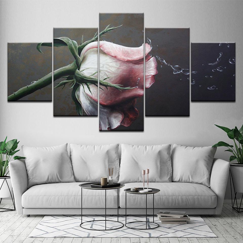 Pink Roses Flowers - Nature 5 Panel Canvas Art Wall Decor Pink Roses Flowers - Nature 5 Panel Canvas Art Wall Decor