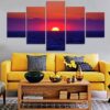 Pink Sunset Sea 2 - Nature 5 Panel Canvas Art Wall Decor