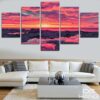 Pinkish Sunset - Nature 5 Panel Canvas Art Wall Decor