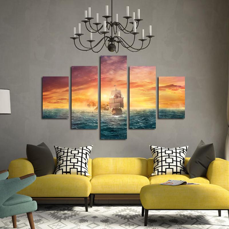 Pirate Ship In The Middle Of Vast Sea - Automative 5 Panel Canvas Art Wall Decor Pirate Ship In The Middle Of Vast Sea - Automative 5 Panel Canvas Art Wall Decor