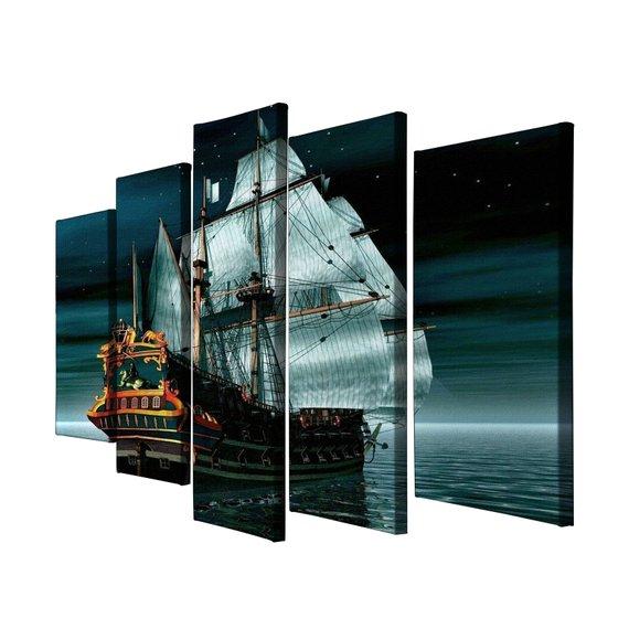 Pirate Ship Landscape - Space 5 Panel Canvas Art Wall Decor Pirate Ship Landscape - Space 5 Panel Canvas Art Wall Decor