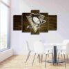 Pittsburgh Penguins Wood Like Artwork - Abstract 5 Panel Canvas Art Wall Decor