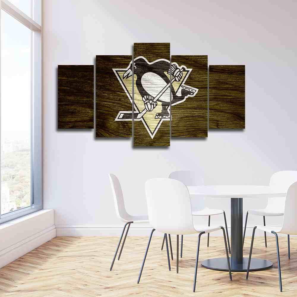 Pittsburgh Penguins Wood Like Artwork - Abstract 5 Panel Canvas Art Wall Decor Pittsburgh Penguins Wood Like Artwork - Abstract 5 Panel Canvas Art Wall Decor