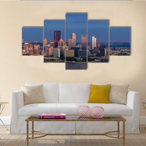 Pittsburgh Skyline Panorama - Nature 5 Panel Canvas Art Wall Decor