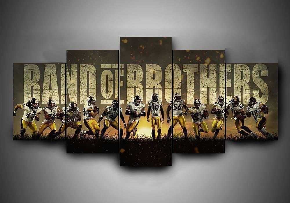 Pittsburgh Steelers Football Band of Brothers Football - 5 Panel Canvas Art Wall Decor Pittsburgh Steelers Football Band of Brothers Football - 5 Panel Canvas Art Wall Decor