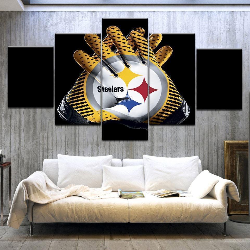 Pittsburgh Steelers Gloves Football - 5 Panel Canvas Art Wall Decor Pittsburgh Steelers Gloves Football - 5 Panel Canvas Art Wall Decor