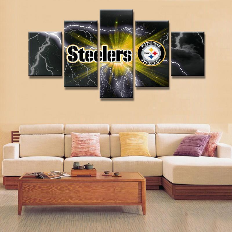 Pittsburgh Steelers Logo Football - 5 Panel Canvas Art Wall Decor Pittsburgh Steelers Logo Football - 5 Panel Canvas Art Wall Decor