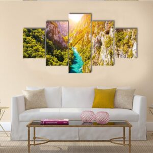 Piva Canyon In Montenegro Multi - Nature 5 Panel Canvas Art Wall Decor