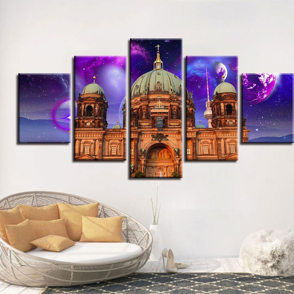 Planet And Berlin Cathedral - Nature 5 Panel Canvas Art Wall Decor Planet And Berlin Cathedral - Nature 5 Panel Canvas Art Wall Decor