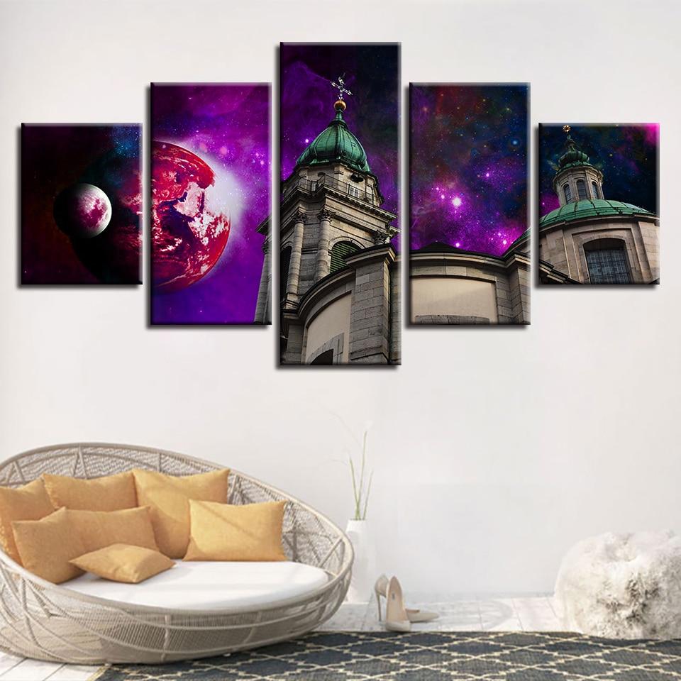 Planet And Building - Nature 5 Panel Canvas Art Wall Decor Planet And Building - Nature 5 Panel Canvas Art Wall Decor