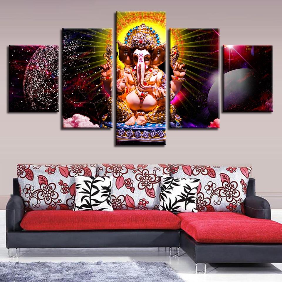 Planet And Ganesha Elephant God - Religion 5 Panel Canvas Art Wall Decor Planet And Ganesha Elephant God - Religion 5 Panel Canvas Art Wall Decor