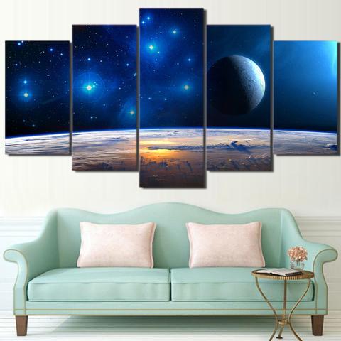 Planet And Stars - Space 5 Panel Canvas Art Wall Decor Planet And Stars - Space 5 Panel Canvas Art Wall Decor