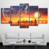 Planet Earth Moon Islands Sunset - Space Universe 5 Panel Canvas Art Wall Decor