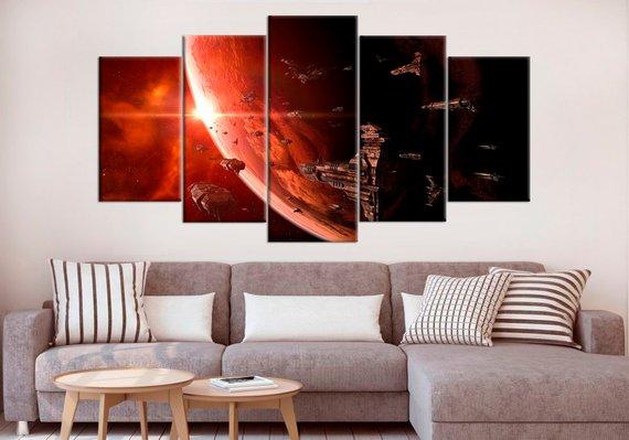 Planet Earth Space Ships Fantastic Giclee - Movie 5 Panel Canvas Art Wall Decor Planet Earth Space Ships Fantastic Giclee - Movie 5 Panel Canvas Art Wall Decor