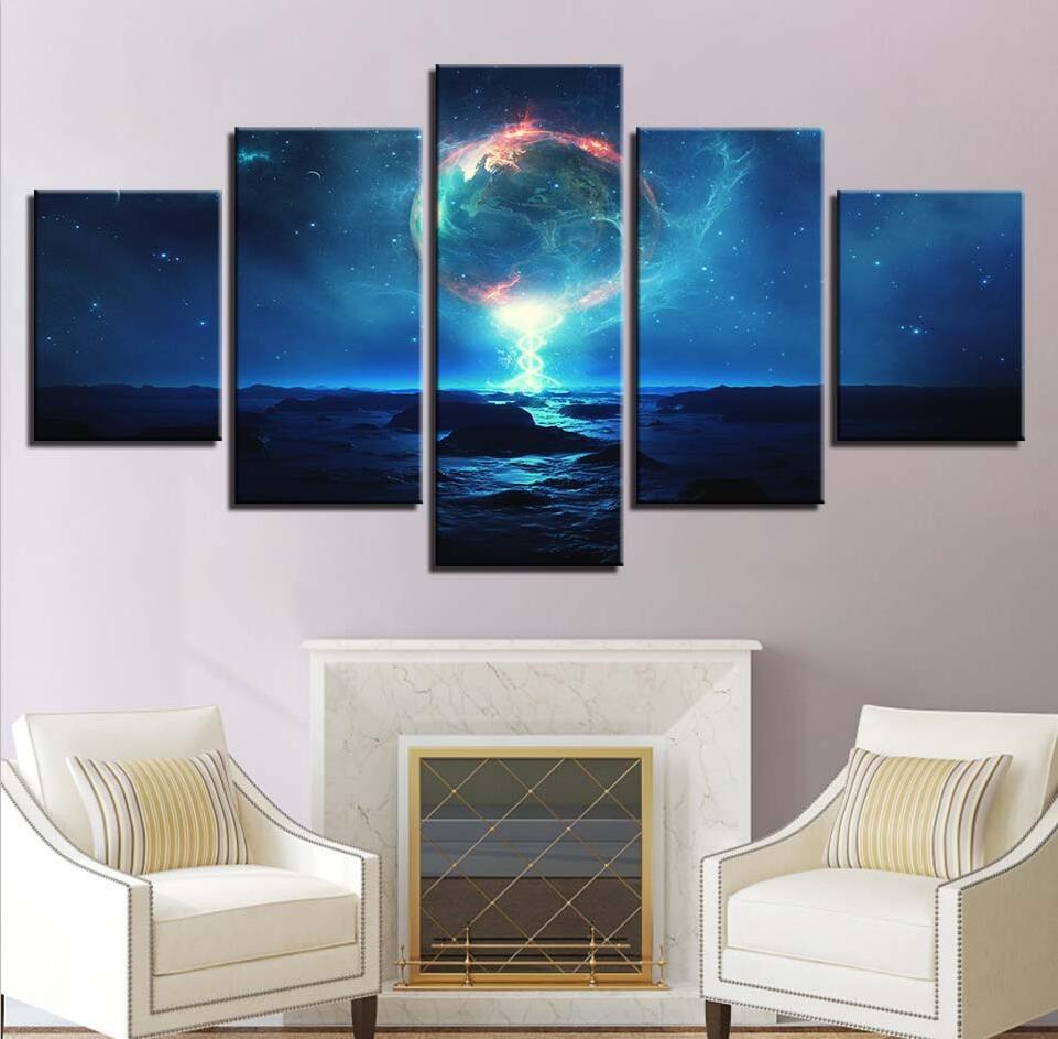 Planet Earth Universe 5 - Space 5 Panel Canvas Art Wall Decor Planet Earth Universe 5 - Space 5 Panel Canvas Art Wall Decor