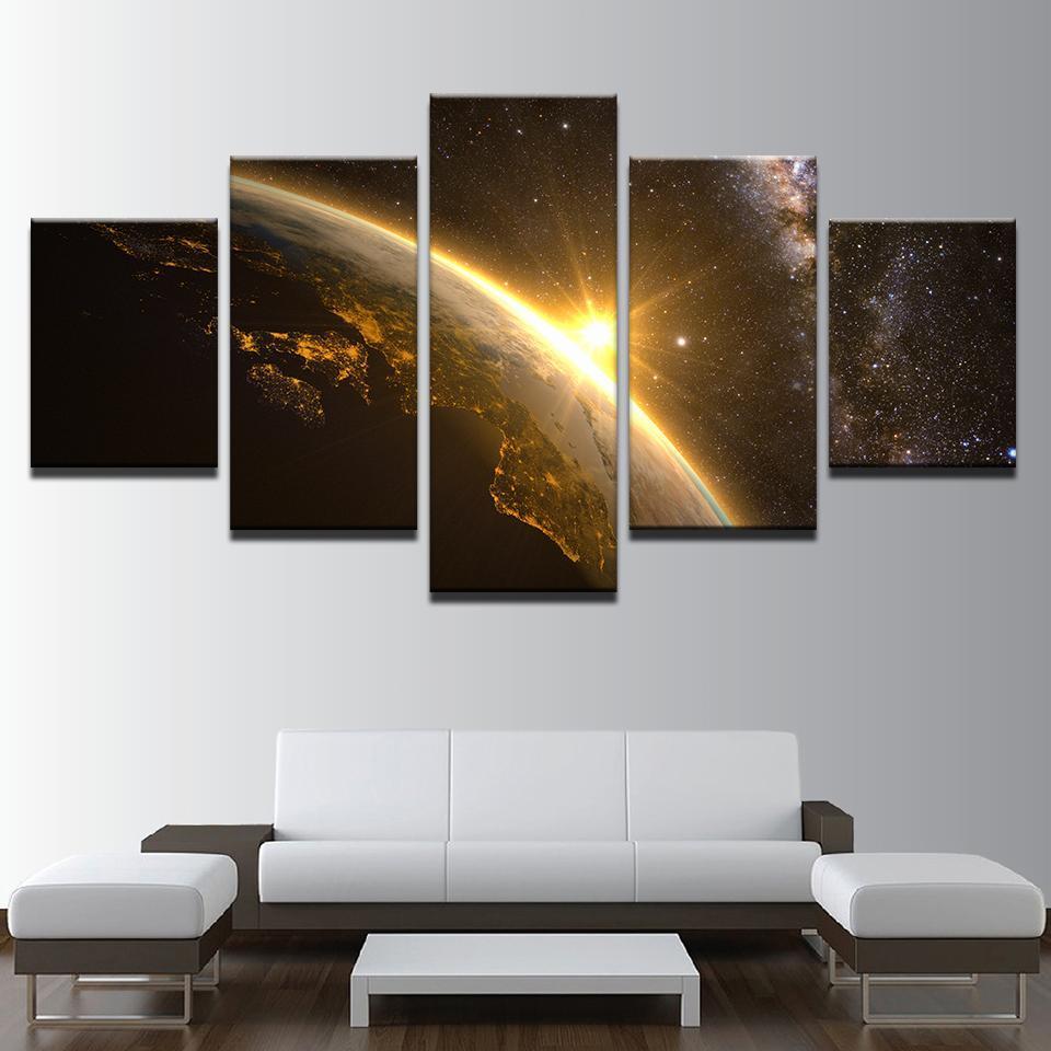 Planet Earth Universe Space Light - Space 5 Panel Canvas Art Wall Decor Planet Earth Universe Space Light - Space 5 Panel Canvas Art Wall Decor