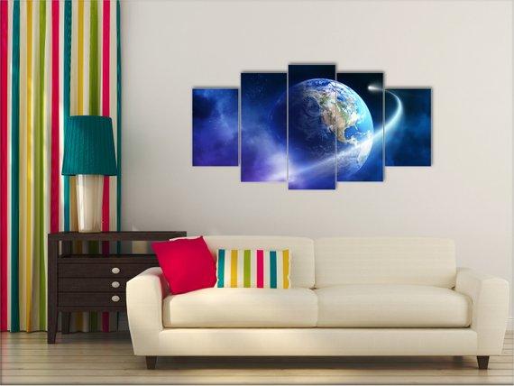 Planet Earth View From Space - Space 5 Panel Canvas Art Wall Decor Planet Earth View From Space - Space 5 Panel Canvas Art Wall Decor