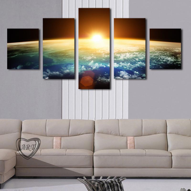 Planet Earth With Sun On The Horizon - Space 5 Panel Canvas Art Wall Decor Planet Earth With Sun On The Horizon - Space 5 Panel Canvas Art Wall Decor
