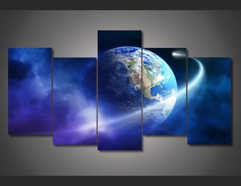 Planet Earth - Space 5 Panel Canvas Art Wall Decor Planet Earth - Space 5 Panel Canvas Art Wall Decor