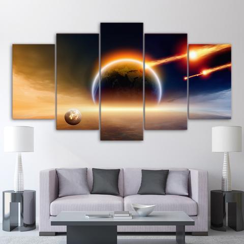 Planet Hit The Earth - Space 5 Panel Canvas Art Wall Decor Planet Hit The Earth - Space 5 Panel Canvas Art Wall Decor