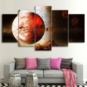 Planet Moon universe - Space 5 Panel Canvas Art Wall Decor