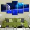 Planet Night Scene - Space 5 Panel Canvas Art Wall Decor