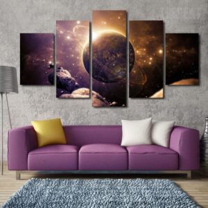 Planet Of The Universe 1 - Space 5 Panel Canvas Art Wall Decor