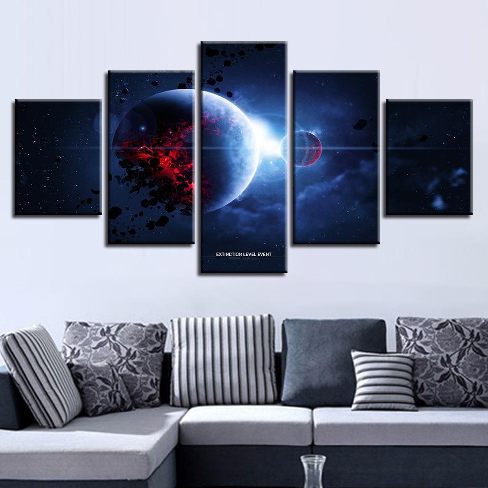 Planet Ray Light - Space 5 Panel Canvas Art Wall Decor Planet Ray Light - Space 5 Panel Canvas Art Wall Decor