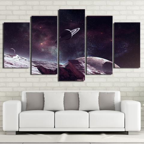 Planet Saturn And Starry Sky - Space 5 Panel Canvas Art Wall Decor Planet Saturn And Starry Sky - Space 5 Panel Canvas Art Wall Decor