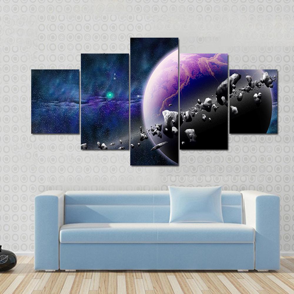 Planet With Asteroids - Space 5 Panel Canvas Art Wall Decor Planet With Asteroids - Space 5 Panel Canvas Art Wall Decor