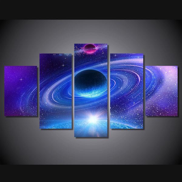 Planet With Rings Universe 01 - Space 5 Panel Canvas Art Wall Decor Planet With Rings Universe 01 - Space 5 Panel Canvas Art Wall Decor
