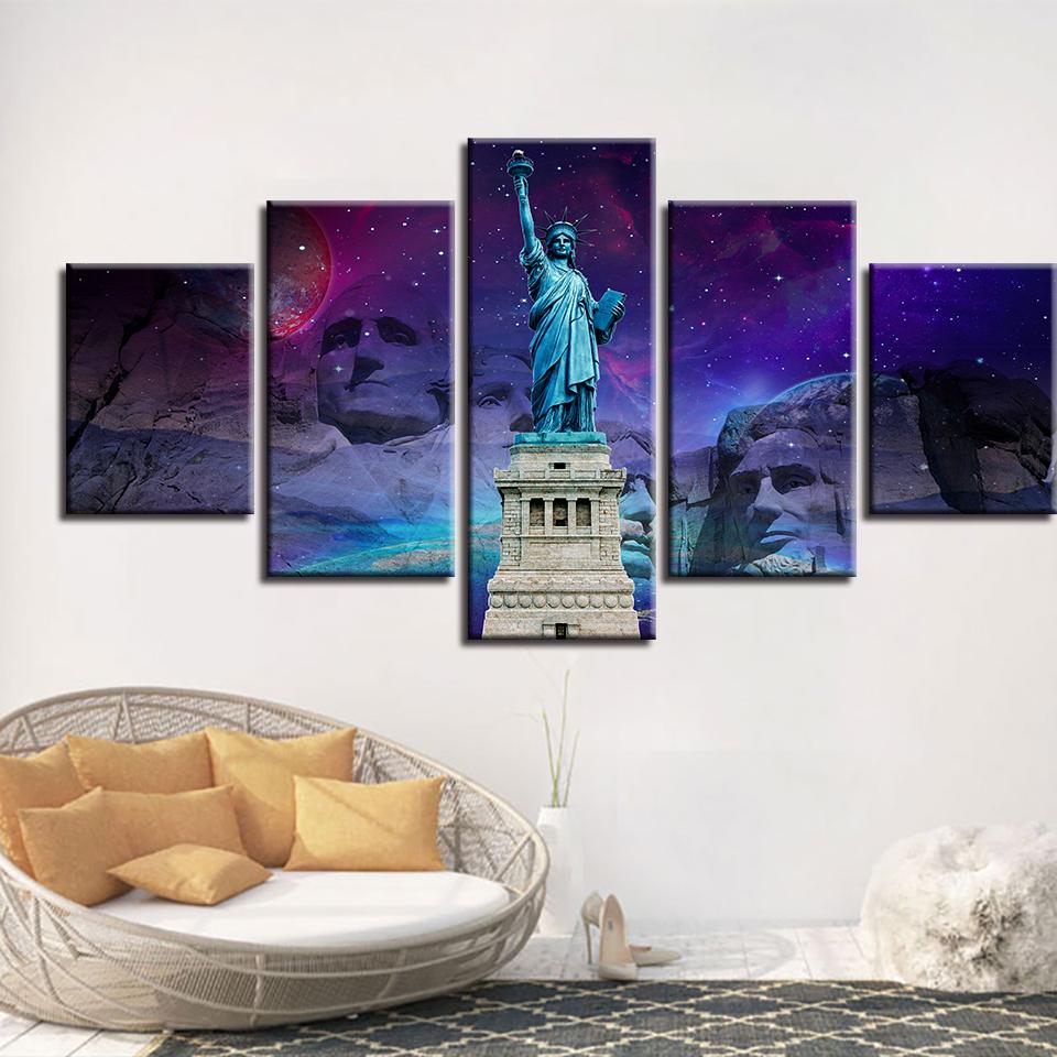 Planets Statue Of Liberty - Nature 5 Panel Canvas Art Wall Decor Planets Statue Of Liberty - Nature 5 Panel Canvas Art Wall Decor