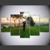 Playing Golf Sunrise Landscape - Sport 5 Panel Canvas Art Wall Decor