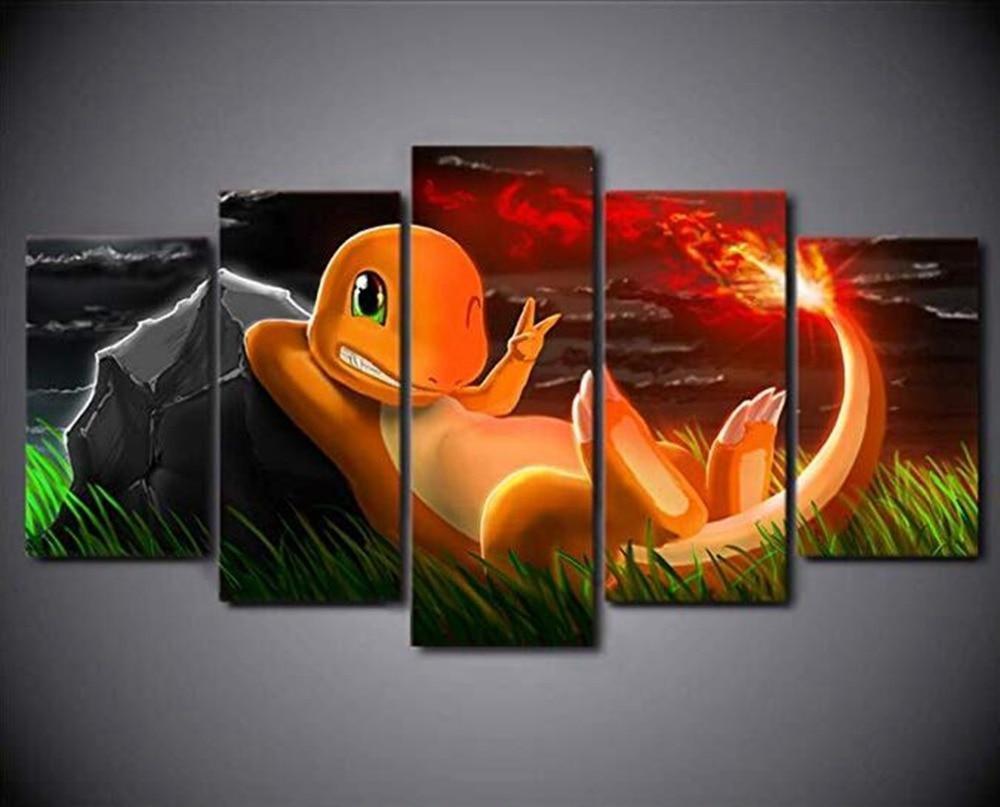 Pokemon Charmander Anime - 5 Panel Canvas Art Wall Decor Pokemon Charmander Anime - 5 Panel Canvas Art Wall Decor