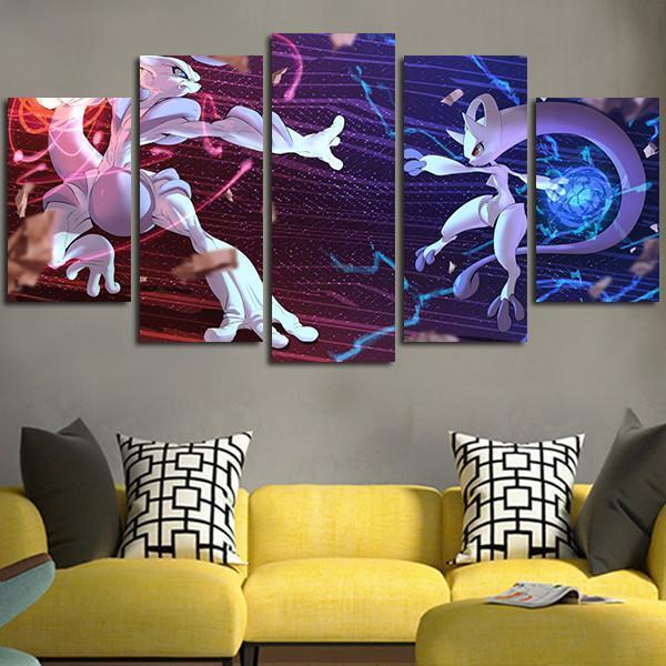 Pokemon Mega-Mewtwo X Vs Mega-Mewtwo Y Anime - 5 Panel Canvas Art Wall Decor Pokemon Mega-Mewtwo X Vs Mega-Mewtwo Y Anime - 5 Panel Canvas Art Wall Decor