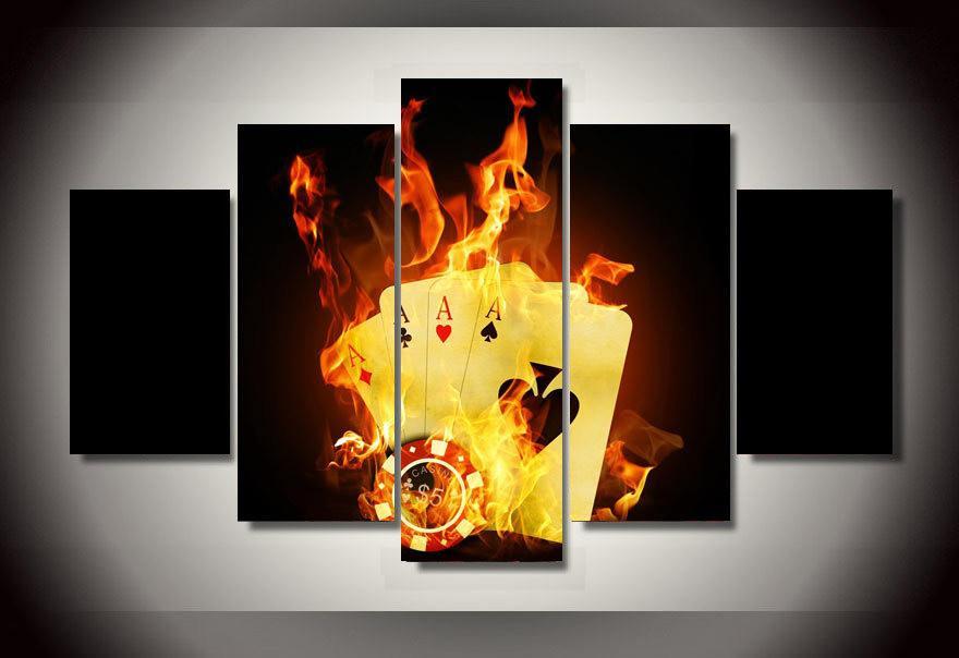Poker Flame 1 - Abstract 5 Panel Canvas Art Wall Decor Poker Flame 1 - Abstract 5 Panel Canvas Art Wall Decor