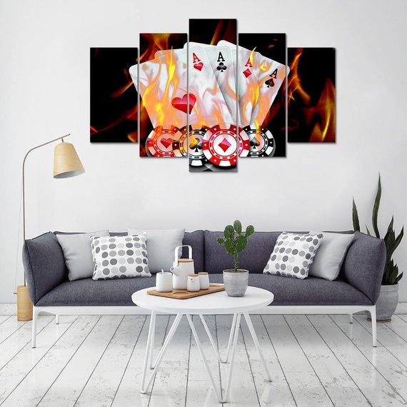 Poker Game - Gaming 5 Panel Canvas Art Wall Decor Poker Game - Gaming 5 Panel Canvas Art Wall Decor