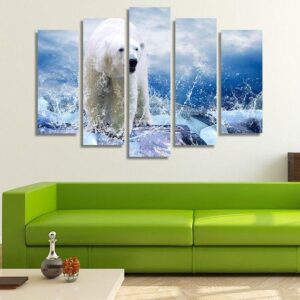 Polar Bear 01 - Animal 5 Panel Canvas Art Wall Decor